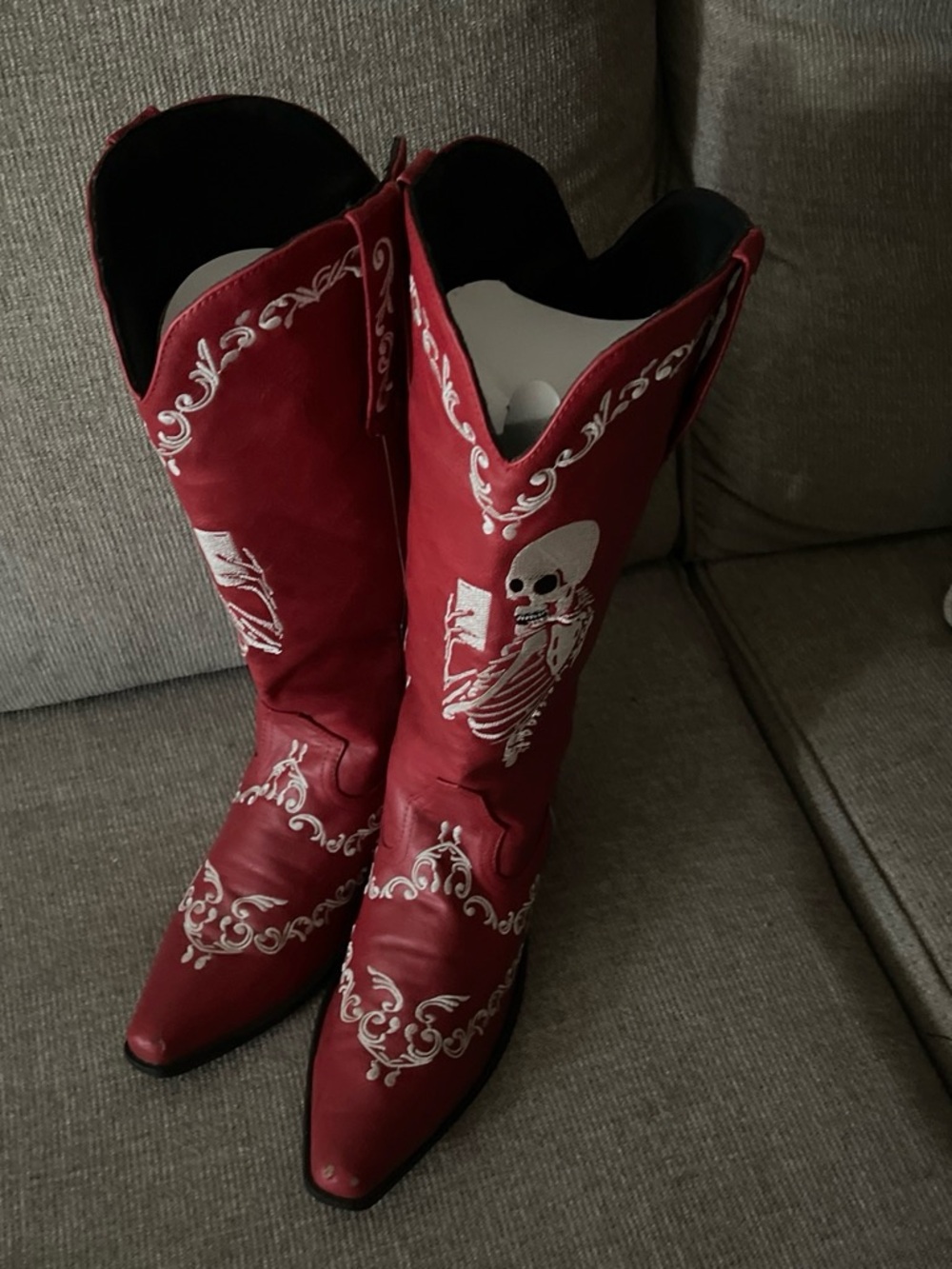 Women's Red Embroidered Skeleton Western Boots